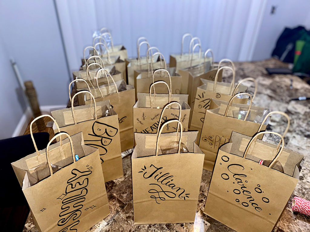 all bags ready to be sent sitting on table