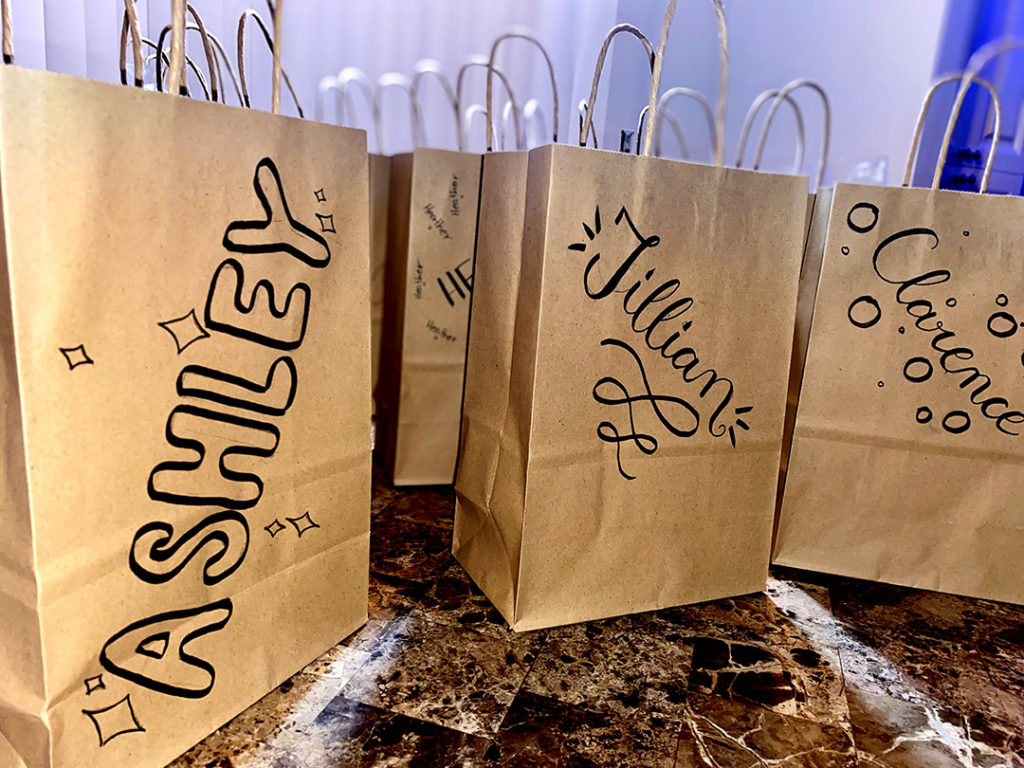 bags with names displayed