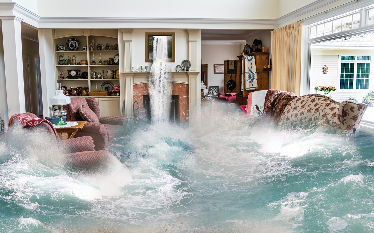 flooding, surreal, living room